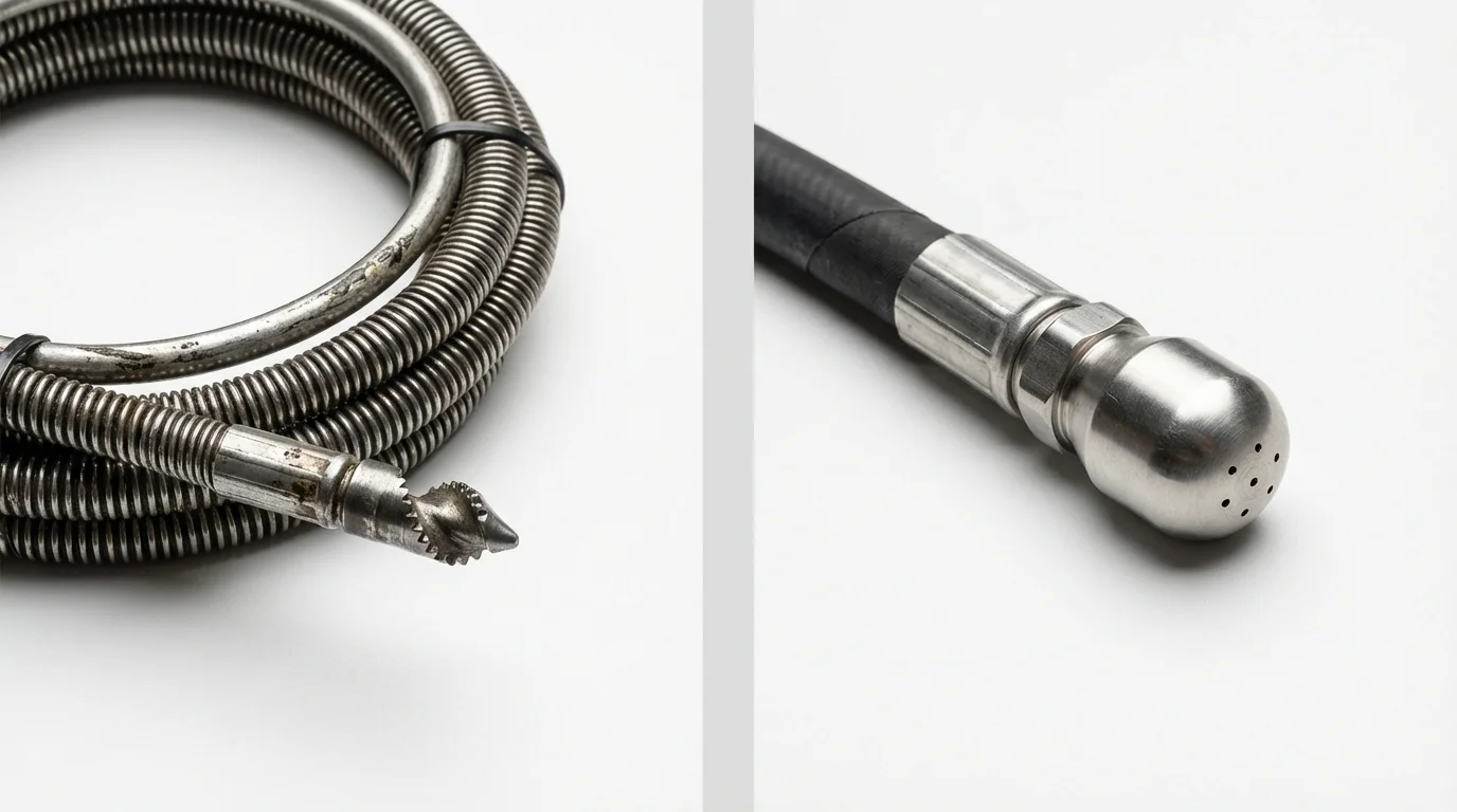 Drain snake cable and hydro jetting nozzle used for drain cleaning in Holyoke, CO