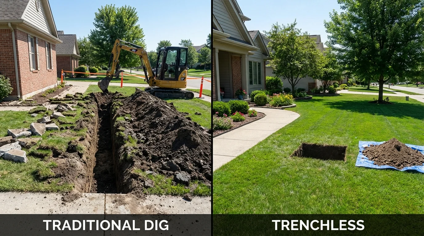 Trenchless sewer repair with minimal yard damage versus traditional excavation in Holyoke, CO